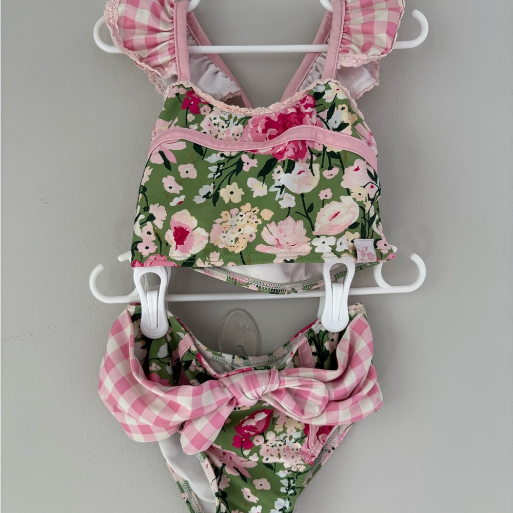 SweetHoney Green and Pink Floral Kids Bikini